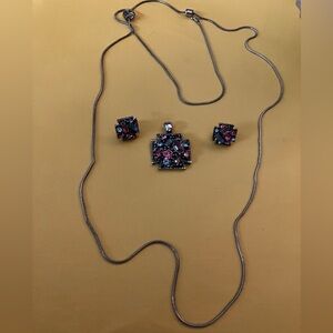 Elegant Silver Necklace and Earring Set with Multicolor Stones